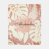 Rosa Glitzer Tropische Blätter Fleecedecke (Vorderseite)