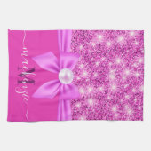 Rosa Glitzer und Bow Geschirrtuch (Horizontal)