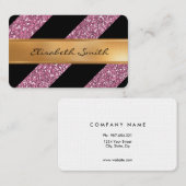 Rosa Glitzer und diagonale Streifen, Visitenkarte (Vorne/Hinten)