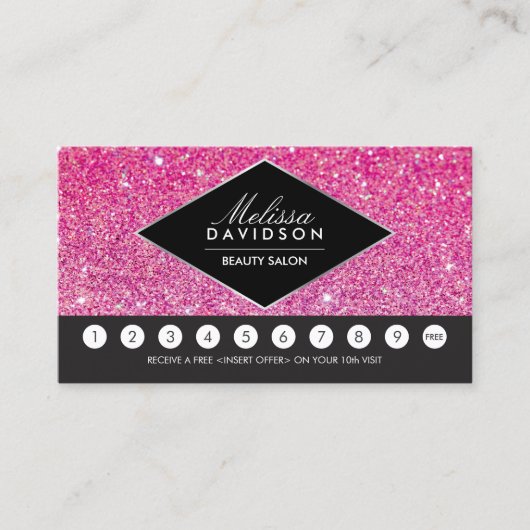 Rosa Glitzer und Glamour Salon Loyalität Karte (Vorderseite)