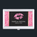 Rosa Glitzer und Glitzer Lippen Visitenkarten Dose<br><div class="desc">Elegante moderne geometrische Rosa Glitzer Lippen und rosa Glitzer Hintergrund.</div>