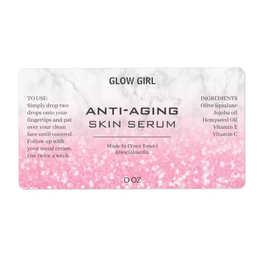 Rosa Glitzer und Marmorserumetiketten (Vorne)