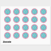 Rosa Glitzer und Minze-Monogramm Runder Aufkleber (Blatt)