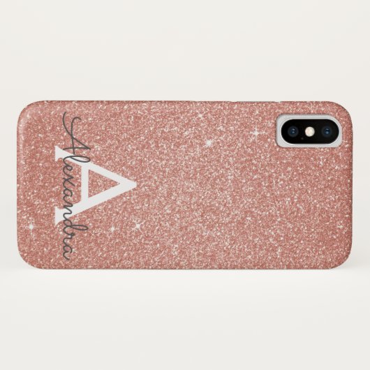 Rosa-Glitzer und Monogramm Case-Mate iPhone Hülle (Rückseite (Horizontal))