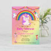 Rosa Glitzer und Regenbogendusche Einladung (Stehend Vorderseite)