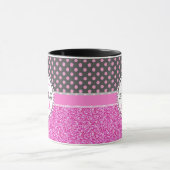Rosa Glitzer und rosa Polka Punkte auf grau benann Tasse (Zentrum)