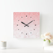 Rosa Glitzer und Rose-Goldmarmor Quadratische Wanduhr (Zuhause)