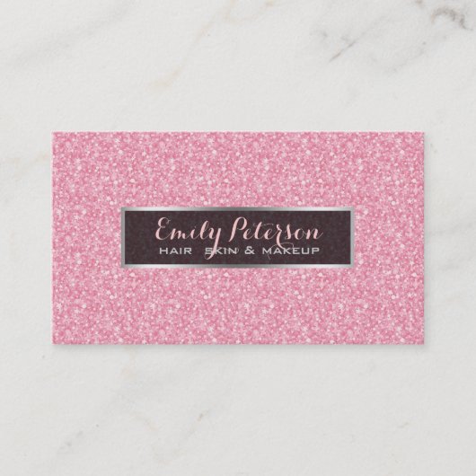 Rosa Glitzer und schwarze Silber Akzente Visitenkarte (Vorderseite)