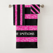 Rosa Glitzer und schwarze Streifen Badhandtuch Set (Insitu)