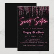 Rosa Glitzer und Schwarzer Sweet 16 Geburtstag