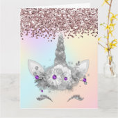 Rosa Glitzer und Silber Einhorn Karte (Gelbe Blume)