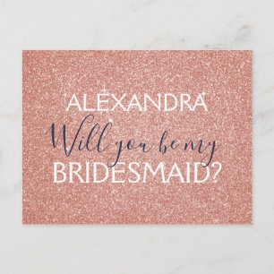 Rosa Glitzer und Sparkle Bridesmaid Einladungspostkarte