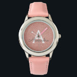 Rosa-Glitzer und Sparklogramm Armbanduhr<br><div class="desc">Rosa Rose Gold Imitate Glitzer und sparkle Elegant Monogram Watch. Diese Uhr kann so angepasst werden,  dass sie Ihren Anfangs- und Vornamen enthält. Die Rose Gold Glitzer Watch macht ein großartiges Brautparty,  Geburtstagsparty oder Junggeselinnen-Abschied Geschenk für die besondere Person,  die Lieben rosa.</div>