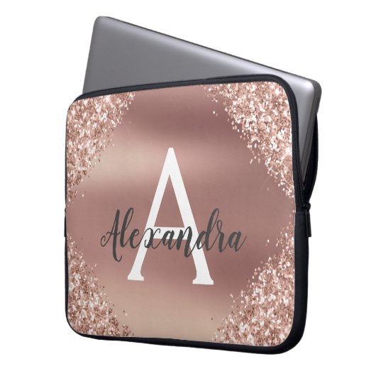 Rosa-Glitzer und Sparklogramm Laptopschutzhülle (Vorderseite Links)