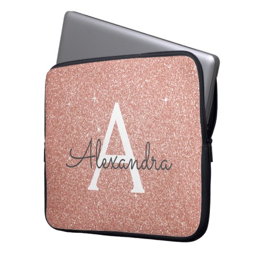 Rosa-Glitzer und Sparklogramm Laptopschutzhülle (Vorderseite Links)