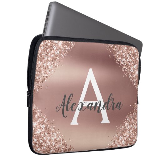 Rosa-Glitzer und Sparklogramm Laptopschutzhülle (Vorne Rechts)