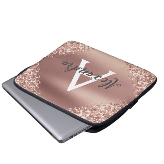 Rosa-Glitzer und Sparklogramm Laptopschutzhülle (Vorne Knopf)