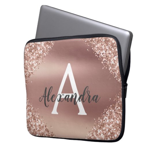 Rosa-Glitzer und Sparklogramm Laptopschutzhülle (Vorderseite Links)