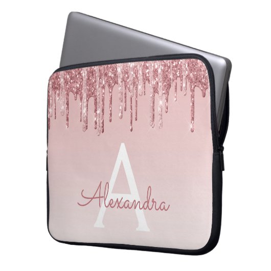 Rosa-Glitzer und Sparklogramm Laptopschutzhülle (Vorderseite Links)