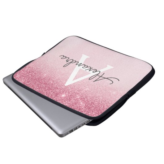 Rosa-Glitzer und Sparklogramm Laptopschutzhülle (Vorne Knopf)