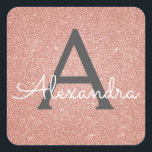 Rosa-Glitzer und Sparklogramm Quadratischer Aufkleber<br><div class="desc">Rosa Rose Gold und Kohle Grau (Grau) Imitat Glitzer und Sparkle Elegant Umschlag von Gevor Siegel Sticker. Dieser Aufkleber kann so angepasst werden,  dass er Ihren Anfangs- und Vornamen für ein Geschenkpaket enthält.</div>