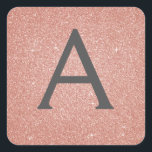 Rosa-Glitzer und Sparklogramm Quadratischer Aufkleber<br><div class="desc">Rosa Rose Gold und Kohle Grau (Grau) Imitat Glitzer und Sparkle Elegant Umschlag von Gevor Siegel Sticker. Dieser Aufkleber kann so angepasst werden,  dass er Ihren Anfangs- und Vornamen für ein Geschenkpaket enthält.</div>