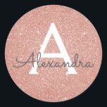 Rosa-Glitzer und Sparklogramm Runder Aufkleber<br><div class="desc">Rosa Rose Gold und Holzkohle Grau (grau) Imitat Glitzer und sparkle Elegant Sticker. Dieser Aufkleber kann so angepasst werden,  dass er Ihren Anfangs- und Vornamen für ein Brautparty,  Junggeselinnen-Abschied,  Sweet 16 Geburtstag- oder Hochzeitsgeschenk-Paket oder Save the Date,  Einladung oder Dankeschön Umschlag Aufkleber enthält.</div>