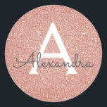 Rosa-Glitzer und Sparklogramm Runder Aufkleber<br><div class="desc">Rosa Rose Gold und Holzkohle Grau (grau) Imitat Glitzer und sparkle Elegant Sticker. Dieser Aufkleber kann so angepasst werden,  dass er Ihren Anfangs- und Vornamen für ein Brautparty,  Junggeselinnen-Abschied,  Sweet 16 Geburtstag- oder Hochzeitsgeschenk-Paket oder Save the Date,  Einladung oder Dankeschön Umschlag Aufkleber enthält.</div>