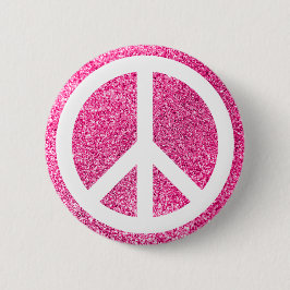 Rosa Glitzer und weißes Friedenssymbol Button