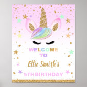 Rosa Glitzer Unicorn Geburtstagsparty Begrüßungsze Poster (Vorne)