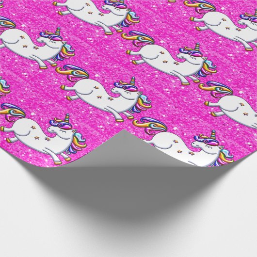 Rosa Glitzer Unicorn Geschenkpapier (Ecke)