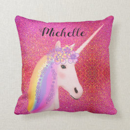Rosa Glitzer Unicorn Rainbow Glitzern Personalisie Kissen