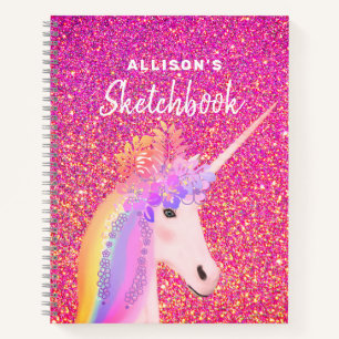 Rosa Glitzer Unicorn Sketchbook Personalisiert Nam Notizblock