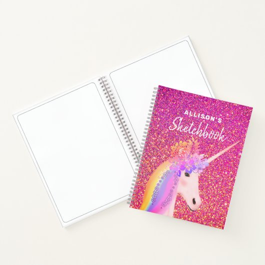 Rosa Glitzer Unicorn Sketchbook Personalisiert Nam Notizblock (Innenseite)