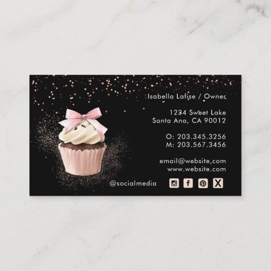 Rosa Glitzer Utensitic Kochkunst & Cupcake Bäckere Visitenkarte (Rückseite)