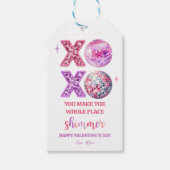 Rosa-glitzer-valentinstag-etikett Geschenkanhänger (Vorderseite)