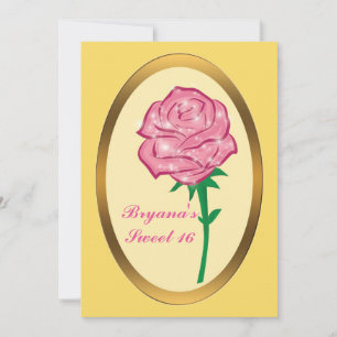 Rosa Glitzer Verzauberte Rose Elegantes Party Einladung