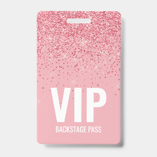 Rosa Glitzer VIP Backstage-Pass mit QR Code ID Ausweis