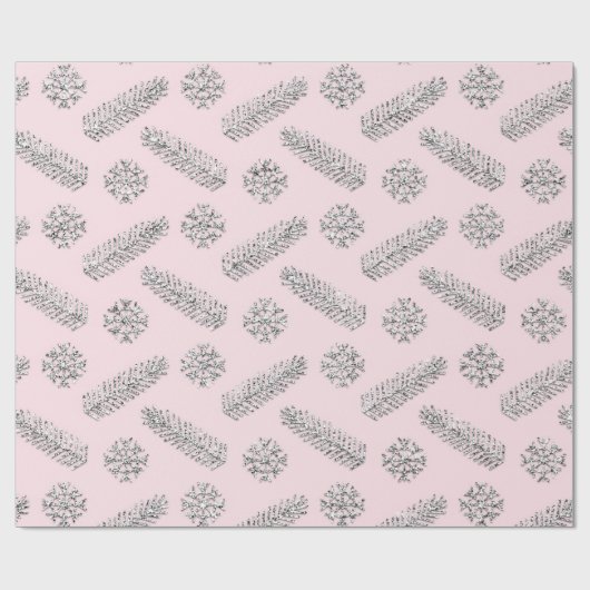 Rosa Glitzer Weihnachtsbaum Feiertage Schneeflocke Geschenkpapier (Flach)