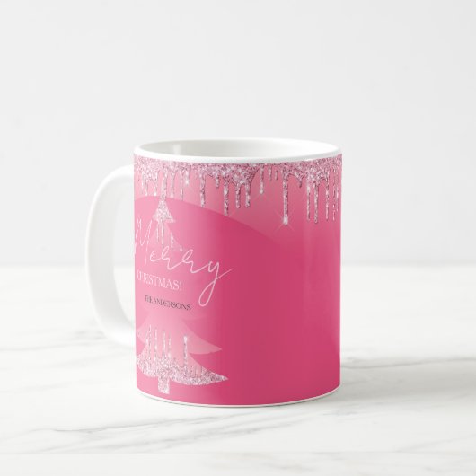 Rosa Glitzer Weihnachtsbaum Kaffeetasse (Vorderseite Links)