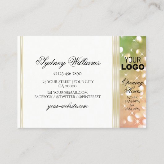 Rosa Glitzer, Weiß und Gold Logo Visitenkarte (Rückseite)