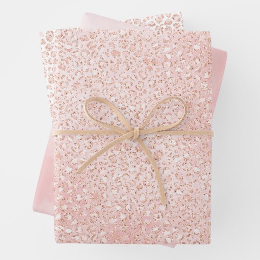Rosa Glitzer Weißer Leoparden Geschenkpapier Set (Beispiel)