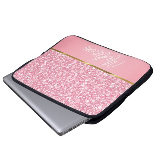 Rosa Glitzer Weißer Spargel mit Monogramm-Notebook Laptopschutzhülle (Vorne Knopf)