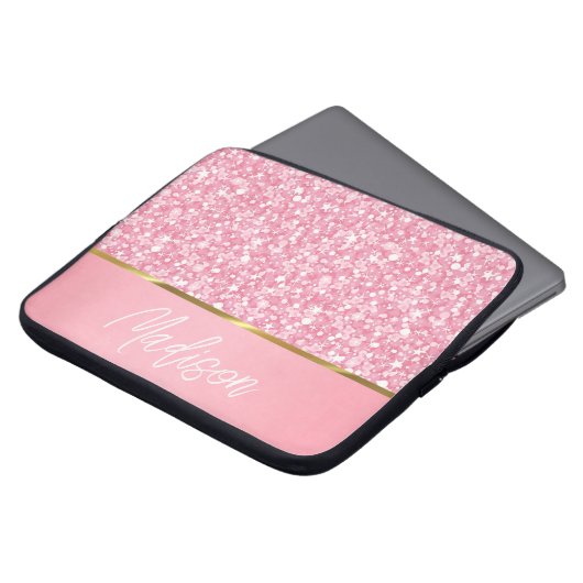 Rosa Glitzer Weißer Spargel mit Monogramm-Notebook Laptopschutzhülle (Vorne Oben)