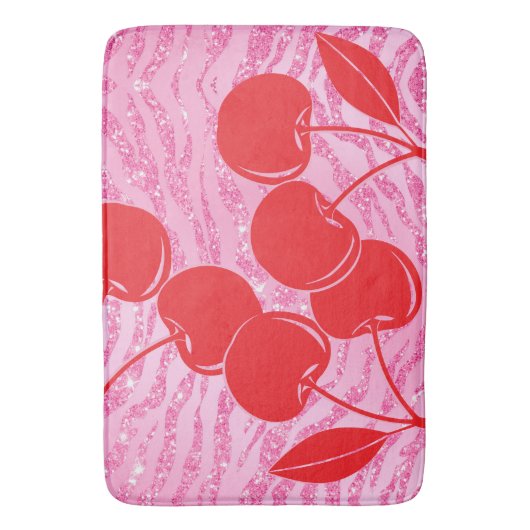 Rosa Glitzer Zebra Cherries Badematte (Vorderseite Vertikal)