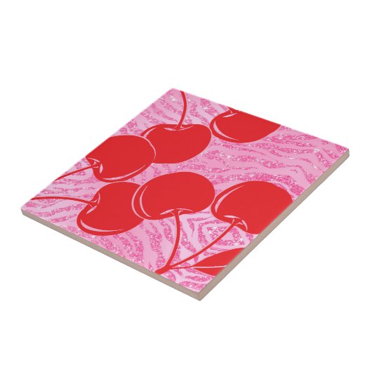 Rosa Glitzer Zebra Cherries Fliese (Seite)