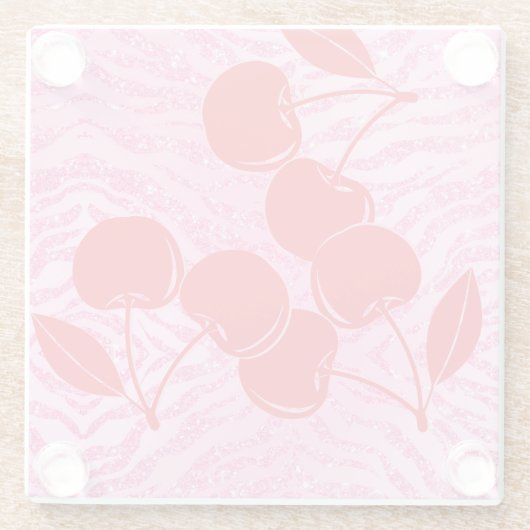 Rosa Glitzer Zebra Cherries Glasuntersetzer (Rückseite)