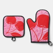 Rosa Glitzer Zebra Cherries Ofenhandschuh & Topflappen-Set (Vorderseite)