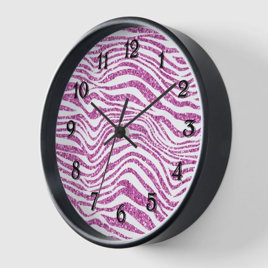 Rosa Glitzer Zebra Print Uhr (Winkel)
