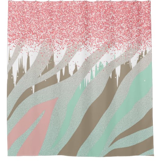 Rosa Glitzer Zebra Streifen Abstraktes Muster Duschvorhang (Vorderseite)